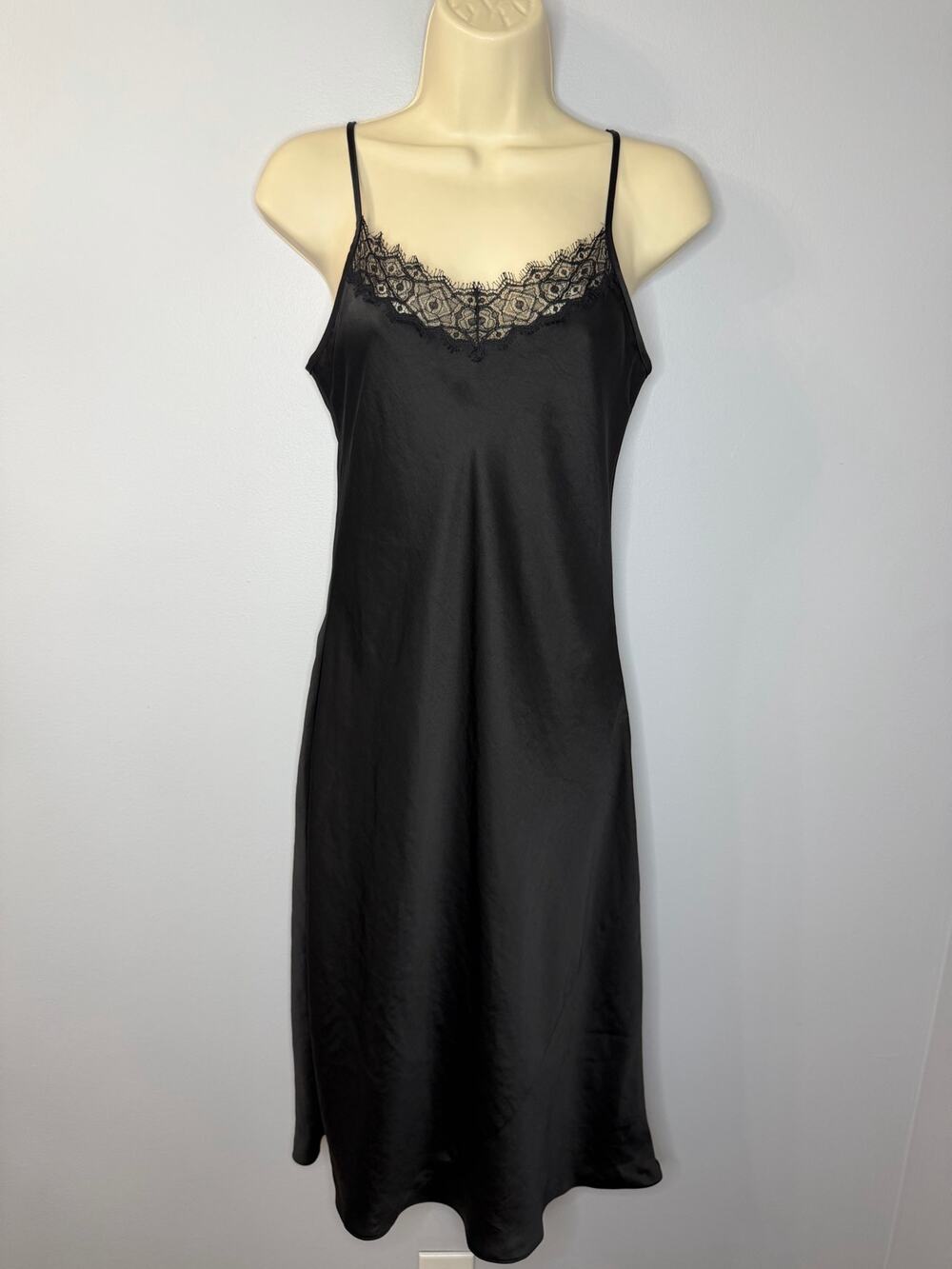 Wilfred Slip Midi Dress Satin Lace Black Sexy Women's XS